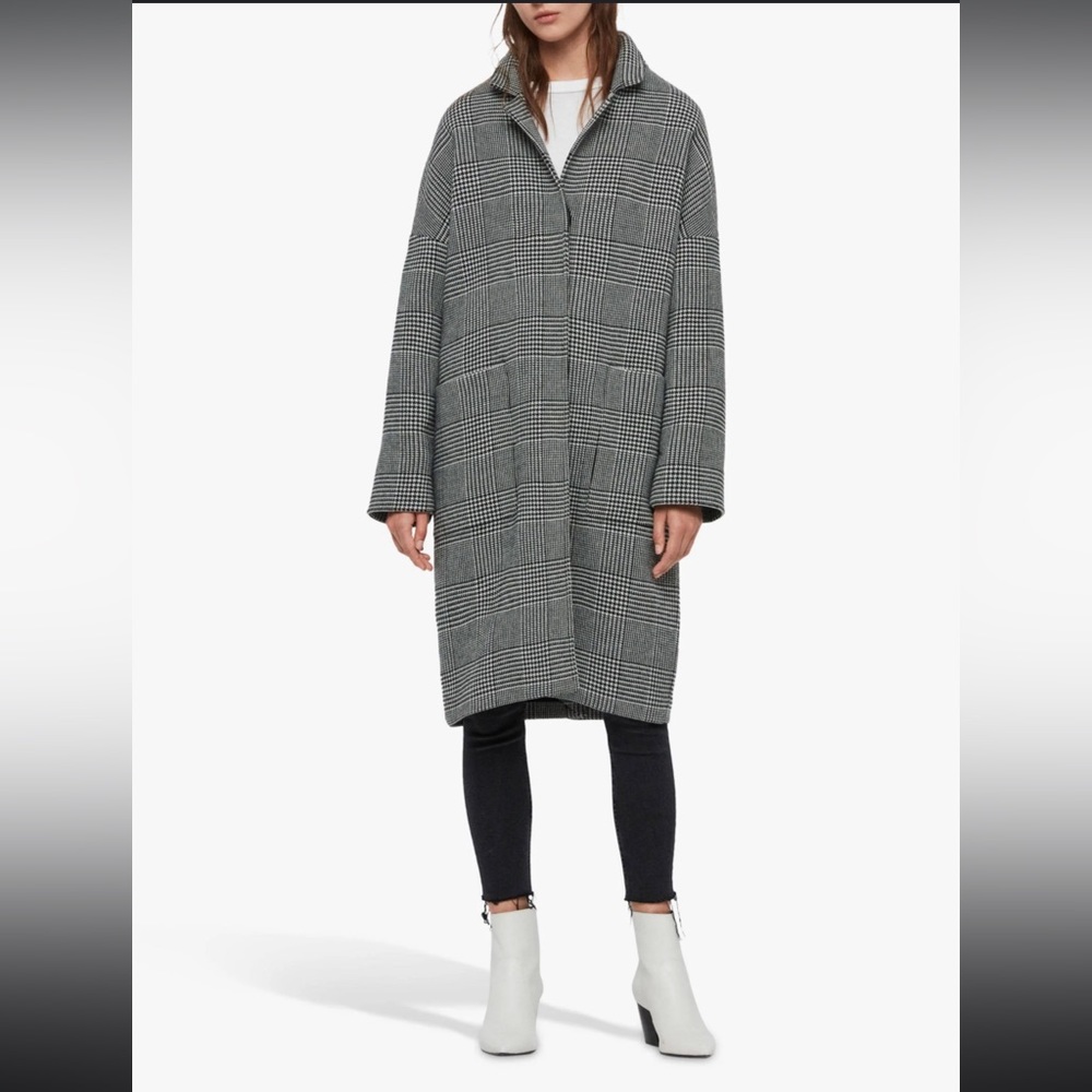 ALLSAINTS Teya Check Coat in Black & White